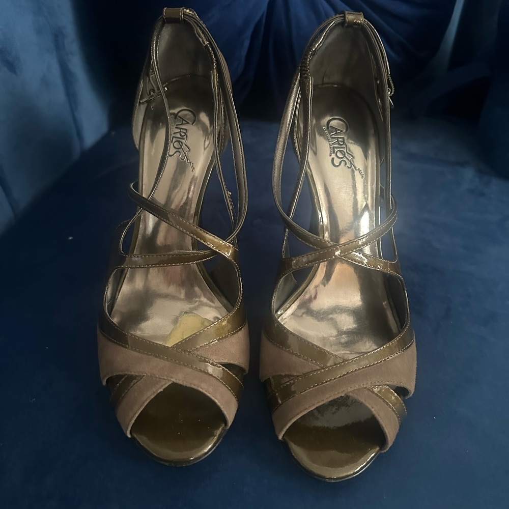Carlos by Carlos Santana Grey and Brown Strappy Heels Fusion-Grey Goose